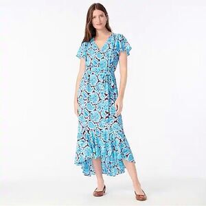 J.Crew V-neck Flutter-hem Dress Aqua Paisley 14 